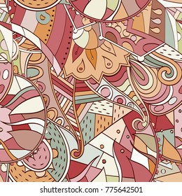 Tracery seamless pattern. Mehndi design. Ethnic colorful doodle texture. Curved doodling background. Vector