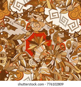 Tracery seamless pattern. Mehndi design. Ethnic colorful doodle texture. Curved doodling background. Vector