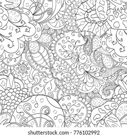 Tracery seamless pattern. Mehndi design. Ethnic monochrome binary doodle texture. Curved doodling black and white background. Vector