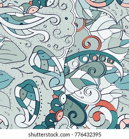 Tracery seamless pattern. Mehndi design. Ethnic colorful doodle texture. Curved doodling background. Vector