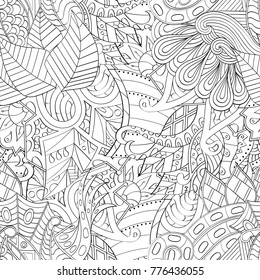 Tracery seamless pattern. Mehndi design. Ethnic monochrome binary doodle texture. Curved doodling black and white background. Vector