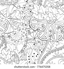 Tracery seamless pattern. Mehndi design. Ethnic monochrome binary doodle texture. Curved doodling black and white background. Vector
