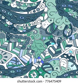 Tracery seamless pattern. Mehndi design. Ethnic colorful doodle texture. Curved doodling background. Vector