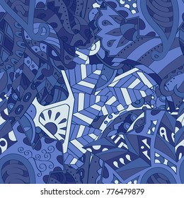Tracery seamless pattern. Mehndi design. Ethnic colorful doodle texture. Curved doodling background. Vector
