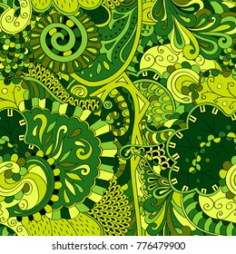 Tracery seamless pattern. Mehndi design. Ethnic colorful doodle texture. Curved doodling background. Vector