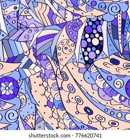 Tracery seamless pattern. Mehndi design. Ethnic colorful doodle texture. Curved doodling background. Vector