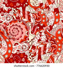 Tracery seamless pattern. Mehndi design. Ethnic colorful doodle texture. Curved doodling background. Vector