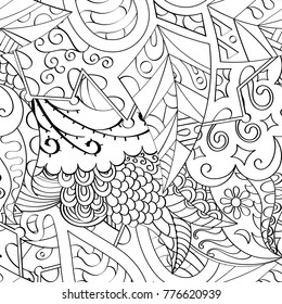 Tracery seamless pattern. Mehndi design. Ethnic monochrome binary doodle texture. Curved doodling black and white background. Vector