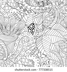 Tracery seamless pattern. Mehndi design. Ethnic monochrome binary doodle texture. Curved doodling black and white background. Vector