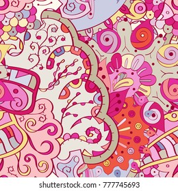 Tracery seamless pattern. Mehndi design. Ethnic colorful doodle texture. Curved doodling background. Vector