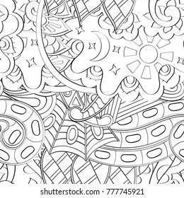 Tracery seamless pattern. Mehndi design. Ethnic monochrome binary doodle texture. Curved doodling black and white background. Vector