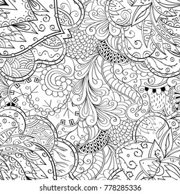 Tracery seamless pattern. Mehndi design. Ethnic monochrome binary doodle texture. Curved doodling black and white background. Vector