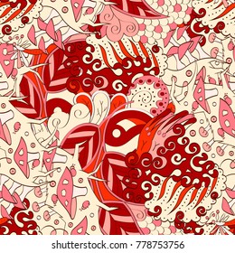 Tracery seamless pattern. Mehndi design. Ethnic colorful doodle texture. Curved doodling background. Vector
