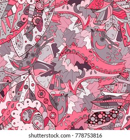 Tracery seamless pattern. Mehndi design. Ethnic colorful doodle texture. Curved doodling background. Vector