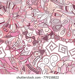 Tracery seamless pattern. Mehndi design. Ethnic colorful doodle texture. Curved doodling background. Vector