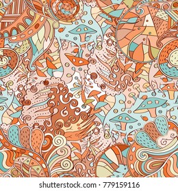 Tracery seamless pattern. Mehndi design. Ethnic colorful doodle texture. Curved doodling background. Vector