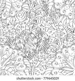 Tracery seamless pattern. Mehndi design. Ethnic monochrome binary doodle texture. Curved doodling black and white background. Vector