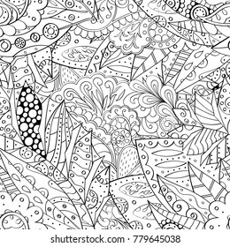 Tracery seamless pattern. Mehndi design. Ethnic monochrome binary doodle texture. Curved doodling black and white background. Vector