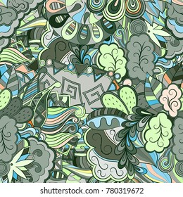 Tracery seamless pattern. Mehndi design. Ethnic colorful doodle texture. Curved doodling background. Vector