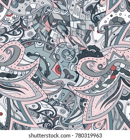 Tracery seamless pattern. Mehndi design. Ethnic colorful doodle texture. Curved doodling background. Vector