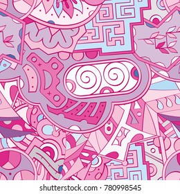Tracery seamless pattern. Mehndi design. Ethnic colorful doodle texture. Curved doodling background. Vector