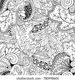 Tracery seamless pattern. Mehndi design. Ethnic monochrome binary doodle texture. Curved doodling black and white background. Vector
