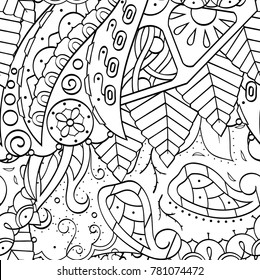 Tracery seamless pattern. Mehndi design. Ethnic monochrome binary doodle texture. Curved doodling black and white background. Vector