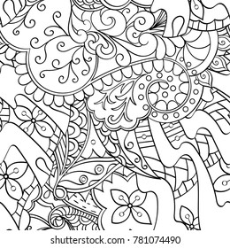Tracery seamless pattern. Mehndi design. Ethnic monochrome binary doodle texture. Curved doodling black and white background. Vector