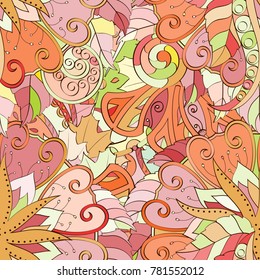 Tracery seamless pattern. Mehndi design. Ethnic colorful doodle texture. Curved doodling background. Vector