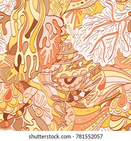 Tracery seamless pattern. Mehndi design. Ethnic colorful doodle texture. Curved doodling background. Vector