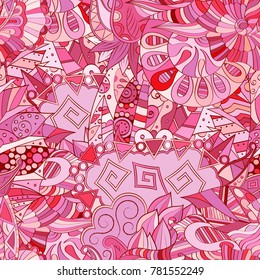 Tracery seamless pattern. Mehndi design. Ethnic colorful doodle texture. Curved doodling background. Vector