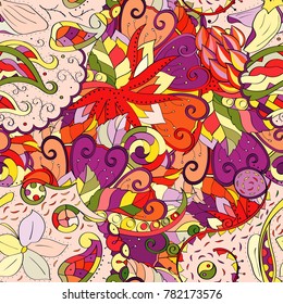 Tracery seamless pattern. Mehndi design. Ethnic colorful doodle texture. Curved doodling background. Vector