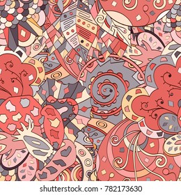 Tracery seamless pattern. Mehndi design. Ethnic colorful doodle texture. Curved doodling background. Vector