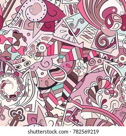 Tracery seamless pattern. Mehndi design. Ethnic colorful doodle texture. Curved doodling background. Vector