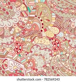 Tracery seamless pattern. Mehndi design. Ethnic colorful doodle texture. Curved doodling background. Vector