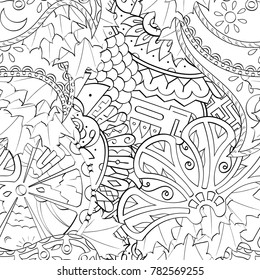 Tracery seamless pattern. Mehndi design. Ethnic monochrome binary doodle texture. Curved doodling black and white background. Vector