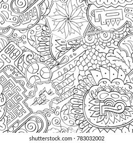 Tracery seamless pattern. Mehndi design. Ethnic monochrome binary doodle texture. Curved doodling black and white background. Vector