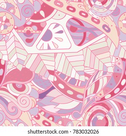 Tracery seamless pattern. Mehndi design. Ethnic colorful doodle texture. Curved doodling background. Vector