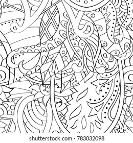 Tracery seamless pattern. Mehndi design. Ethnic monochrome binary doodle texture. Curved doodling black and white background. Vector