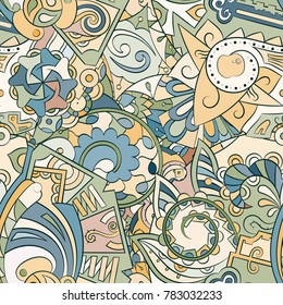 Tracery seamless pattern. Mehndi design. Ethnic colorful doodle texture. Curved doodling background. Vector