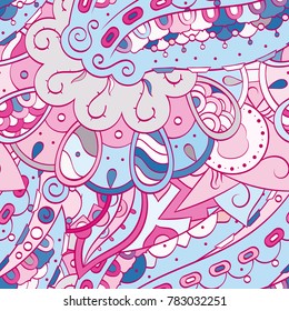 Tracery seamless pattern. Mehndi design. Ethnic colorful doodle texture. Curved doodling background. Vector
