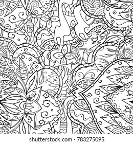 Tracery seamless pattern. Mehndi design. Ethnic monochrome binary doodle texture. Curved doodling black and white background. Vector