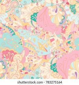 Tracery seamless pattern. Mehndi design. Ethnic colorful doodle texture. Curved doodling background. Vector