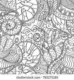 Tracery seamless pattern. Mehndi design. Ethnic monochrome binary doodle texture. Curved doodling black and white background. Vector