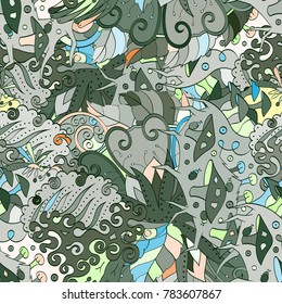 Tracery seamless pattern. Mehndi design. Ethnic colorful doodle texture. Curved doodling background. Vector