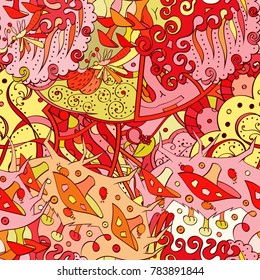 Tracery seamless pattern. Mehndi design. Ethnic colorful doodle texture. Curved doodling background. Vector