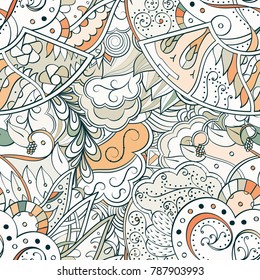 Tracery seamless pattern. Mehndi design. Ethnic colorful doodle texture. Curved doodling background. Vector