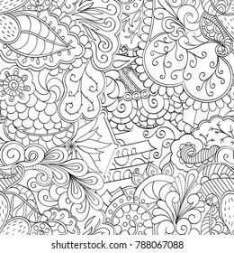 Tracery seamless pattern. Mehndi design. Ethnic monochrome binary doodle texture. Curved doodling black and white background. Vector
