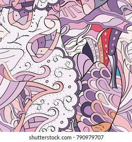 Tracery seamless pattern. Mehndi design. Ethnic colorful doodle texture. Curved doodling background. Vector