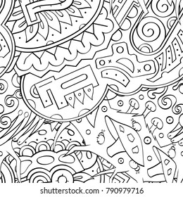 Tracery seamless pattern. Mehndi design. Ethnic monochrome binary doodle texture. Curved doodling black and white background. Vector